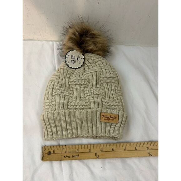 Britt’s Knit winter toboggan hat fur Pom pom plush lined new - Picture 4 of 6